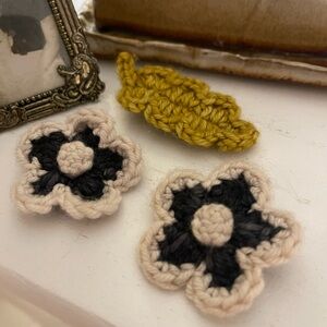 Misha & Puff Yellow Crochet Leaf & flower hair clips set
of THREE as pictured